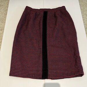 Vintage Wool Chevron Printed Skirt, Burgundy, Blue and Black